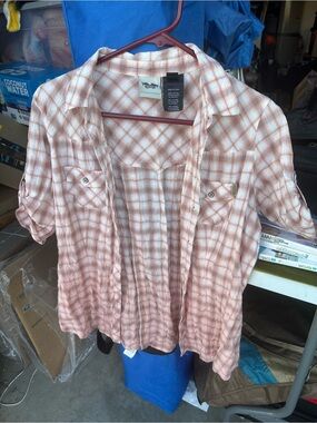 Harley-Davidson Men's Peach & White Plaid Button-Down Shirt